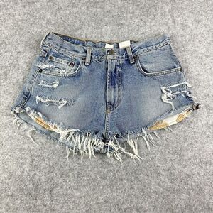 Lucky Brand Jean Shorts Womens 32 Blue Distressed Cut Off Booty Denim VTG USA*